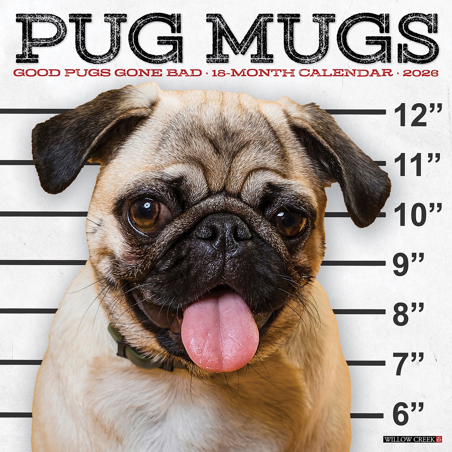 2026 Willow Creek Pug Mugs 12 x 12 Monthly Wall Calendar (52488)