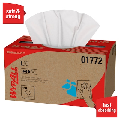 WypAll L10 Hydroknit Wipers, White, 110 Wipes/Box, 18 Boxes/Carton (01772)