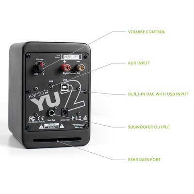 Kanto YU2 YU2MB 100W Indoor Desktop Speaker, Matte Black