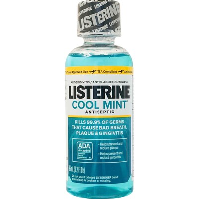Listerine Cool Mint Trial Size Mouthwash, 3.2 oz Bottle, 8 Bottles/Bag, 12 Bags/Carton