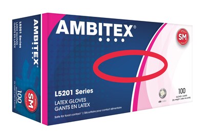 Ambitex L5201 Series Powder-Free Cream Latex Gloves, Small, 100/Box, 10 Boxes/Carton (LSM5201)
