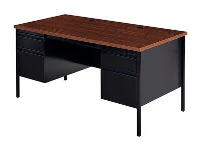 Hirsh 60"W Double-Pedestal Computer Desk, Black/Walnut (20101)