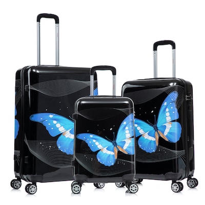 InUSA Hardside Butterfly Suitcase, 4-Wheeled Spinner, TSA Checkpoint Friendly, Black Butterfly (IUAPCSML-BBU)