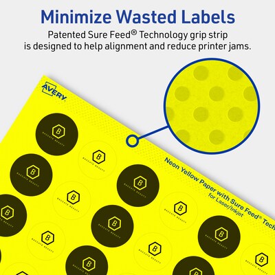 Avery Laser/Inkjet Multipurpose Circle Labels, 1" Dia., Neon Yellow, 1920/Pack (94500)