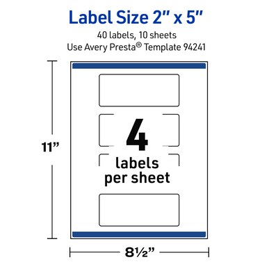 Avery Rectangle Laser Multipurpose Labels, 2" x 5", White, 40/Pack (19479399304)