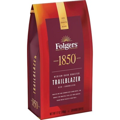 Folgers 1850 Trail Blazer Caffeinated Ground Coffee, Medium-Dark Roast, 12 oz. (SMU60515)