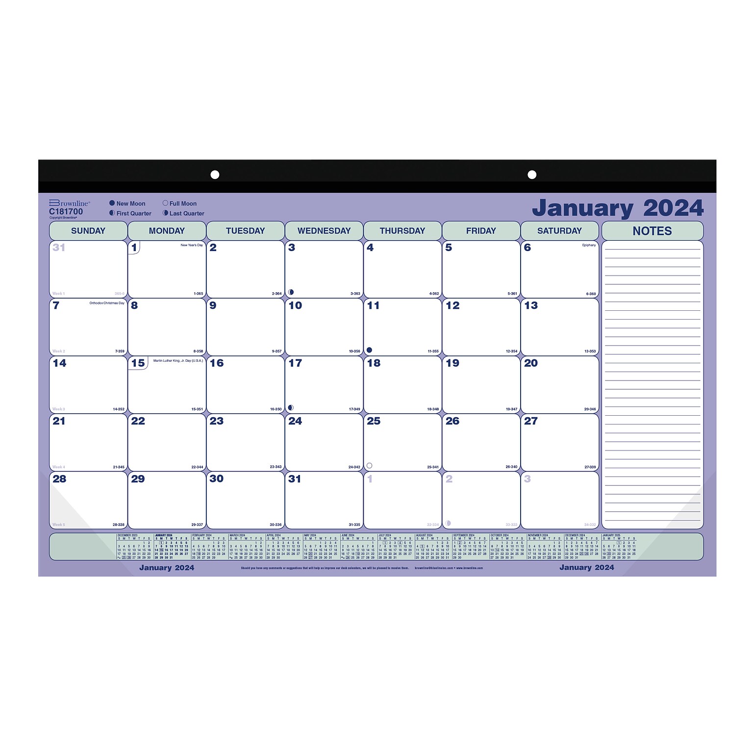 2025 Brownline 17.75" x 10.88" Monthly Desk Pad Calendar, Blue/White