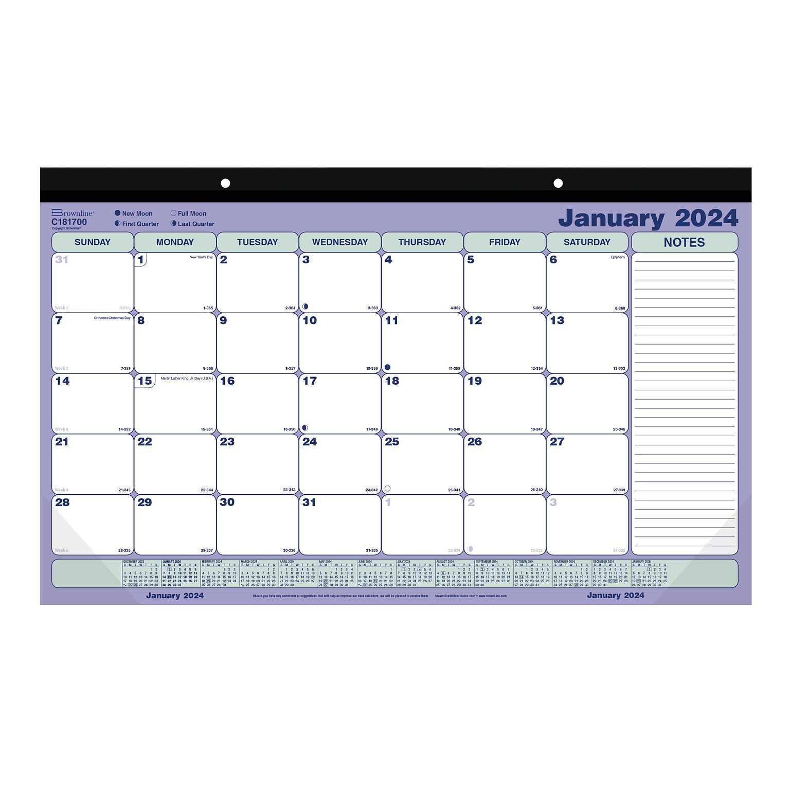 2024 Brownline 17.75 x 10.88 Monthly Desk Pad Calendar, Blue/White (C181700)