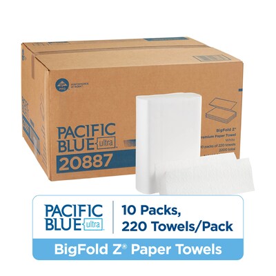 Pacific Blue Ultra BigFold Z Multifold Paper Towels, 1-ply, 220 Sheets/Pack, 10 Packs/Carton (20887)