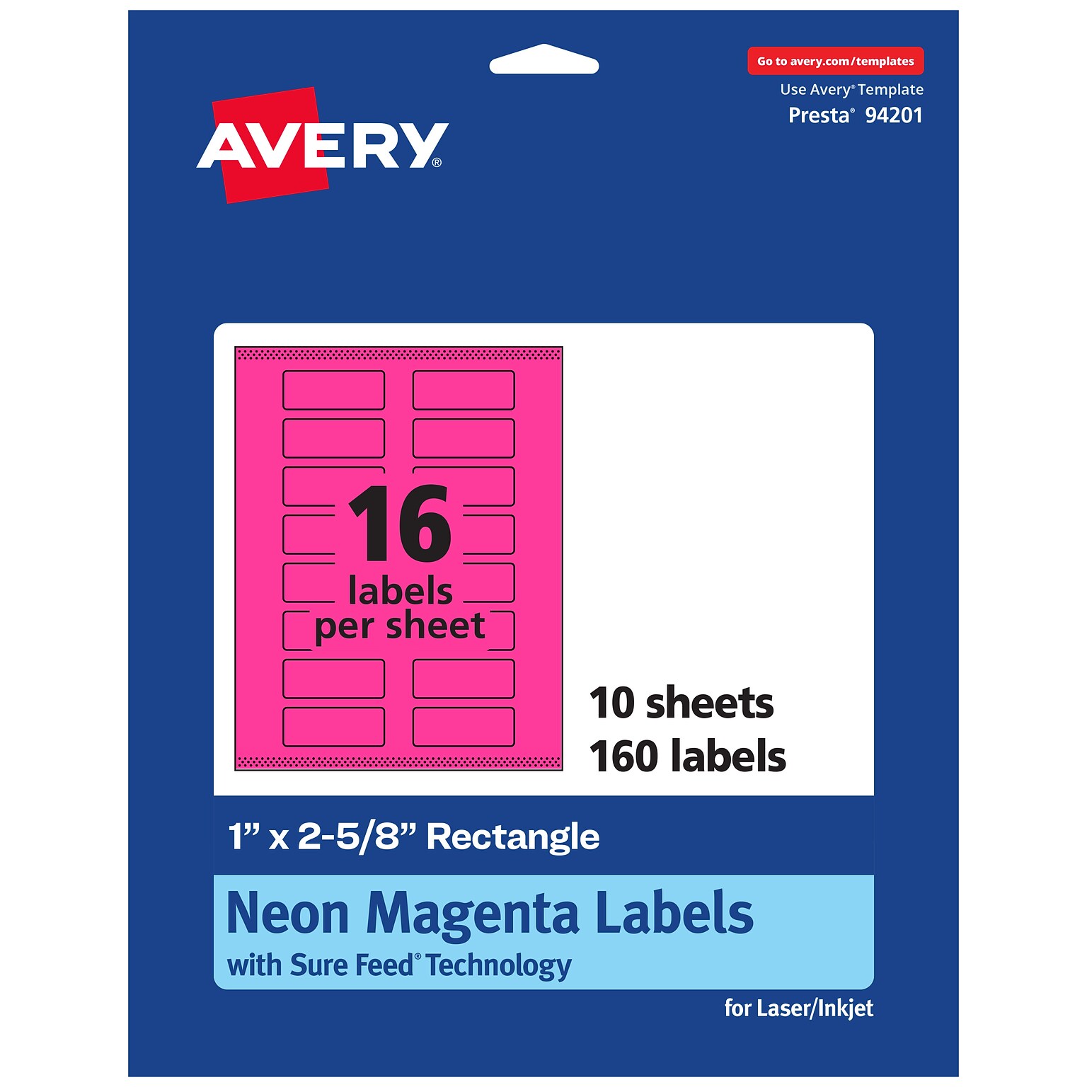 Avery Rectangle Laser/Inkjet Multipurpose Labels, 1 x 2-5/8, Neon Magenta (160/Pack)