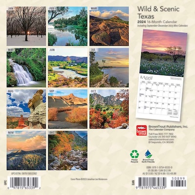 2024 BrownTrout Texas Wild & Scenic 7" x 14" Monthly Wall Calendar (9781975465339)
