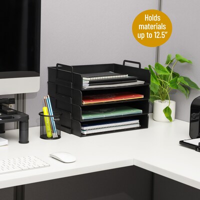 Mind Reader 4-Compartment Stackable Plastic Desk Tray, Black (DANSTACK4-BLK)