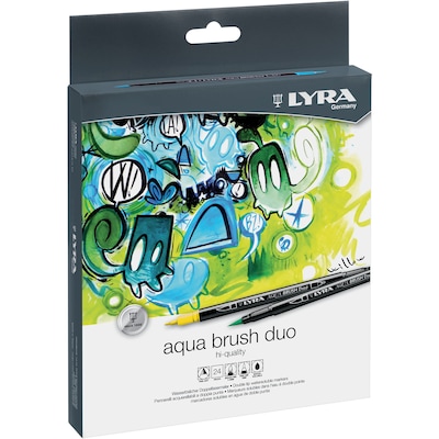 Dixon Aqua Brush Duo Water-Based Marker, Brush Tip, Assorted Colors, 24/Set (LYXL6521240)