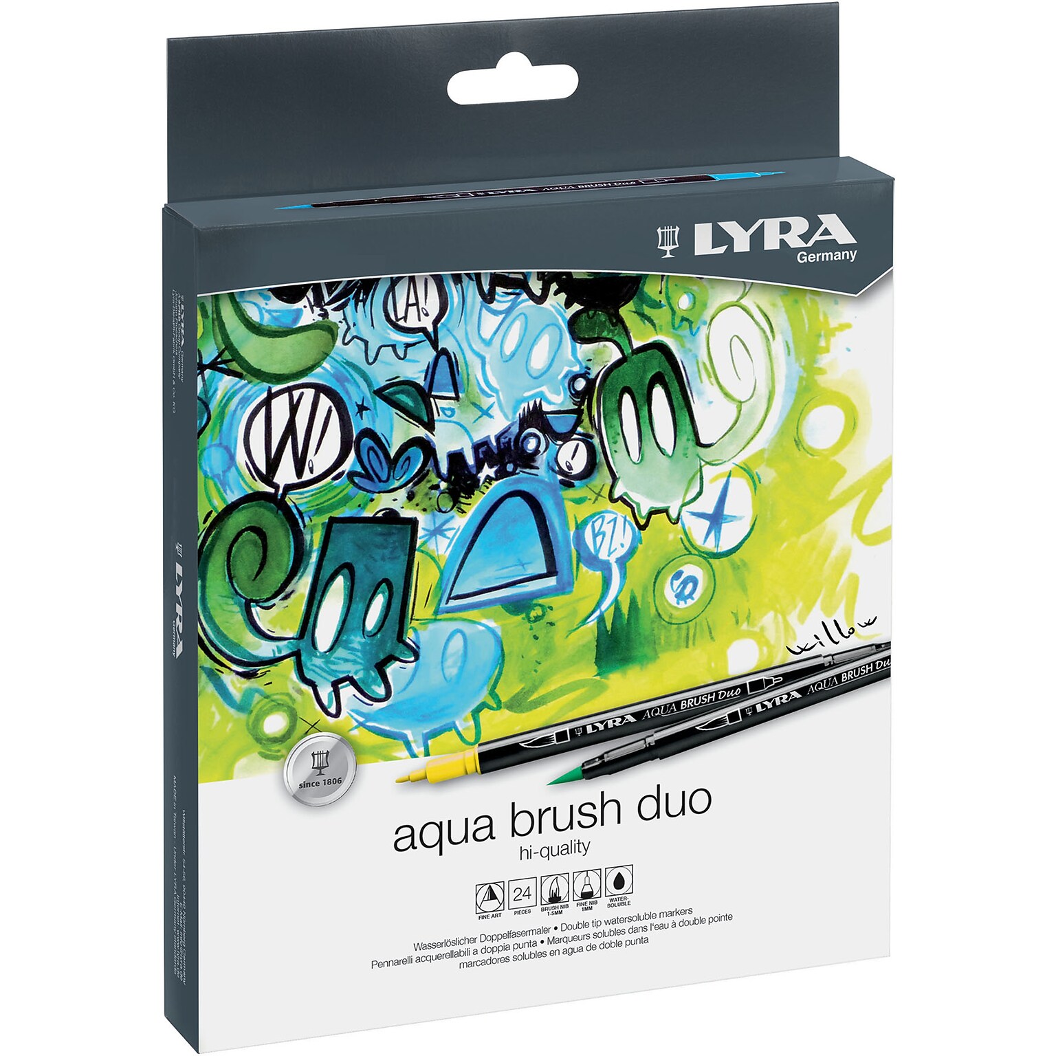 Dixon Aqua Brush Duo Water-Based Marker, Brush Tip, Assorted Colors, 24/Set (LYXL6521240)