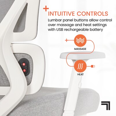 Sharper Image S-850 Heated Ergonomic Mesh Swivel Executive Massage Chair with Footrest, Light Gray/White (60106-LGRYWHT)