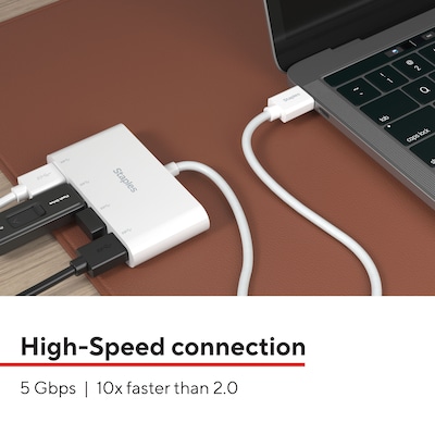Staples TECH 4-Port USB 3.0 Hub, White (ST62380)