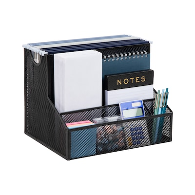 Mind Reader 4-Compartment Metal Desk Organizer, Black (DEEPORG-BLK)