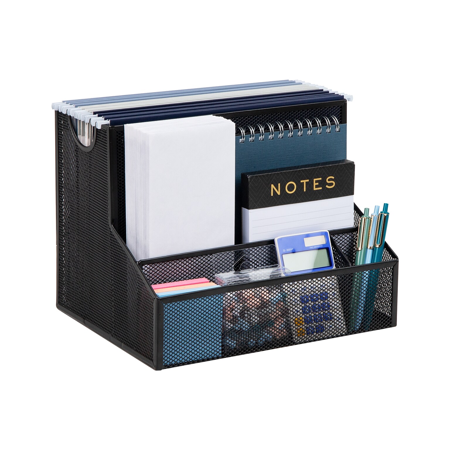 Mind Reader 4-Compartment Metal Desk Organizer, Black (DEEPORG-BLK)