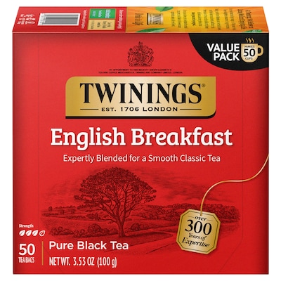 Twinings English Breakfast Black Tea Bags, 50/Box (F05331)