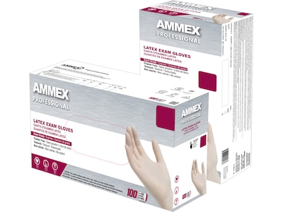 Ammex Professional GPPFT Powder Free Latex Exam Gloves, Ivory, Large, 100 Gloves/Box, 10 Box/Carton (GPPFT46100XX)