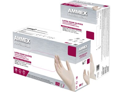 Ammex Professional GPPFT Powder Free Latex Exam Gloves, Ivory, Medium, 100/Box (GPPFT44100)