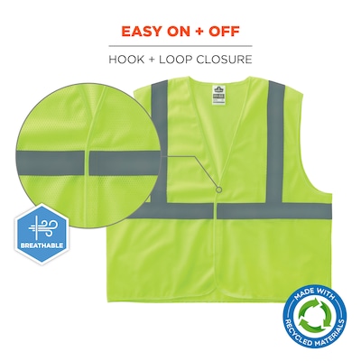 GloWear 8205HL-ECO High Visibility Sleeveless Vest, ANSI Type R Class 2, Lime, S/M, (21983)