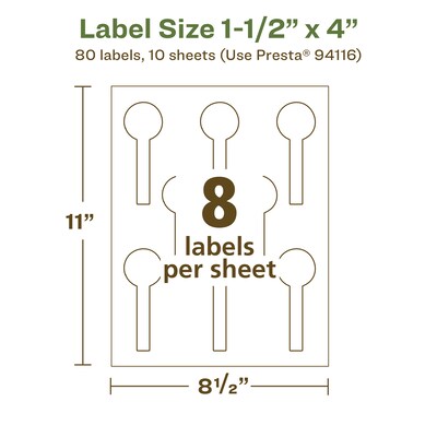 Avery EcoFriendly Laser/Inkjet Decorative Edge Multipurpose Labels, 1-1/2" x 4", White, 80/Pack (94116)