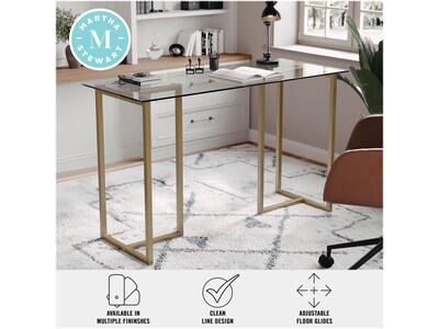 Martha Stewart Eli 47"W Glass/Steel Home Office Desk, Clear/Polished Brass (XUDK1GLD)