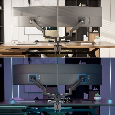 Mount-It! ProFlex Adjustable Heavy-Duty Dual Monitor Mount with Gas Spring Arms, Fits 17–35 Screens, Matte Black