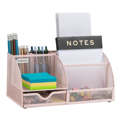 Mind Reader 7-Compartment Metal Desk Organizer, Pink (JOEORG-PNK)