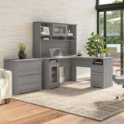 Bush Furniture Cabot 60W L Shaped Computer Desk with Hutch and Lateral File Cabinet, Modern Gray (C