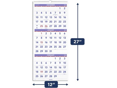 2024 AT-A-GLANCE 12" x 27" Three-Month Wall Calendar (PM11-28-24)