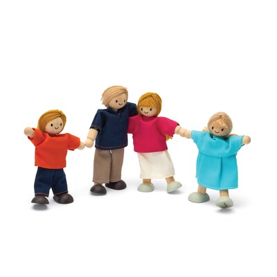 PlanToys Wooden Doll Family, Light Skin Tone & Blonde Hair, 4/Set (PTS7415)