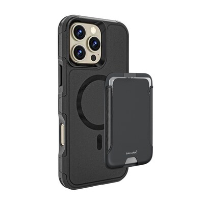 SaharaCase Raider MagSafe Wallet with Screen Protector for iPhone 16 Pro Max, Shock Absorbing, Scorpion Black (CP00688)