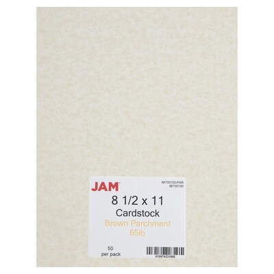 JAM Paper Parchment 65 lb. Cardstock Paper, 8.5" x 11", Brown, 250 Sheets/Ream (96700100B)