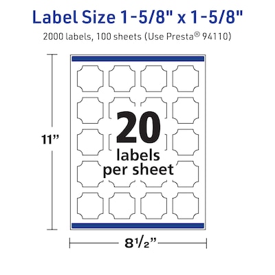 Avery TrueBlock Decorative Edge Multipurpose Labels, 1-5/8" x 1-5/8", White, 2000/Box (94110)