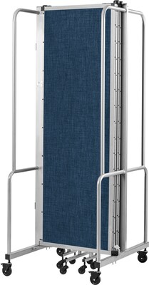 National Public Seating Robo Series 5-Panel Folding Mobile Room Divider, 72H x 118W, Blue Fabric (RDG6-5PT04)