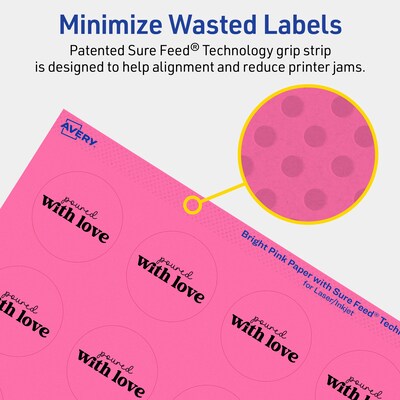 Avery Round Laser/Inkjet Multipurpose Labels, 1-5/8" Dia, Bright Pink (400/Pack)