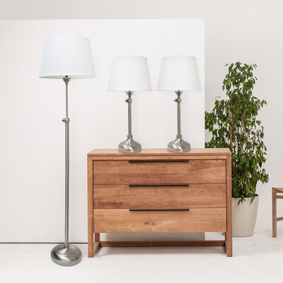 Lalia Home Perennial 58.5"/30" Brushed Nickel Three-Piece Floor/ Table Lamp Set with Tapered Shades (LHS-1005-BN)