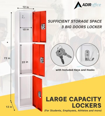 AdirOffice 72'' 3-Tier Red Storage Locker, 2/Pack (629-203-RED-2PK)