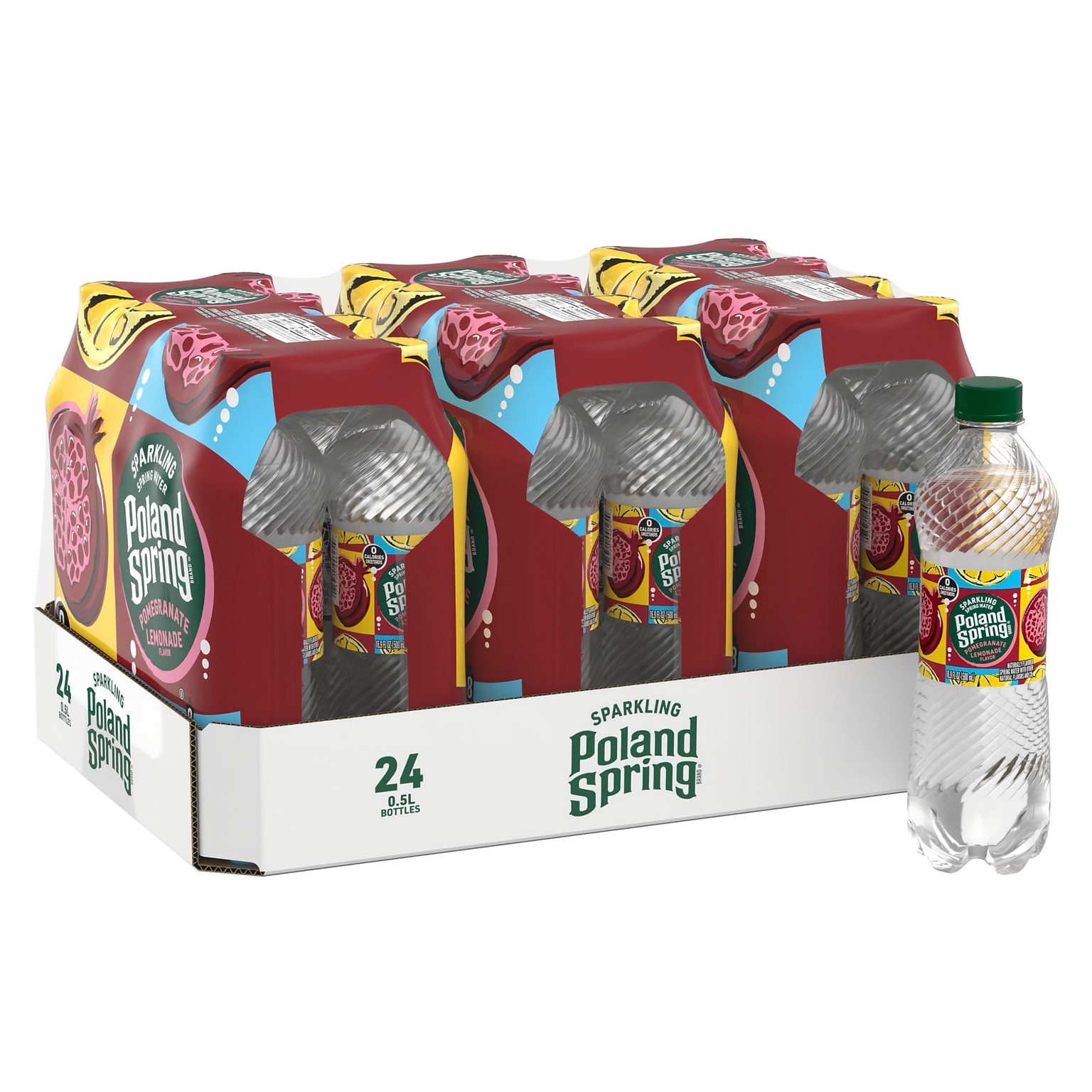 Poland Spring Sparkling Water, Pomegranate Lemonade, 16.9 oz. Bottles, 24/Carton (12349576)
