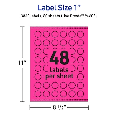 Avery Starburst Laser/Inkjet Multipurpose Labels, 1", Neon Magenta (3840/Box)