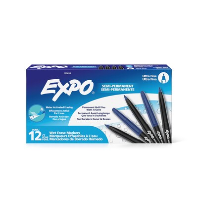 Expo Vis-à-Vis Wet Erase Markers, Fine Point, Blue, 12/Pack (16003)