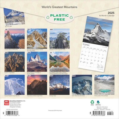 2025 BrownTrout World's Greatest Mountains 12" x 12" Monthly Square Wall Calendar (9781975475338)