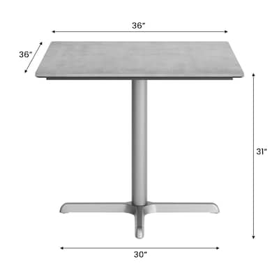 Flash Furniture Acadia Square Wooden Dining Table with X-Base, 36"D x 36"W, Gray Faux Concrete/Silver Base (STSQ36CGT3030S)