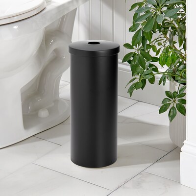 mDesign 3-Roll Steel Toilet Paper Storage Holder with Lid, Matte Black (25975)