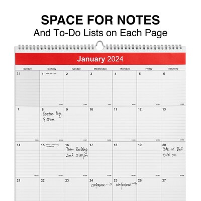 2025 Staples 15" x 22" Wall Calendar, Red/White (ST53925-25)