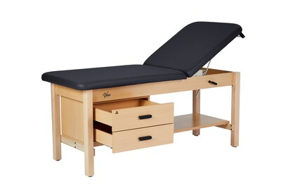 Aristo Wood Physician Adjustable Exam Table with Shelf, 2 Drawer Cabinet, Paper Cutter, Holder, 500lbs. Capacity, Black