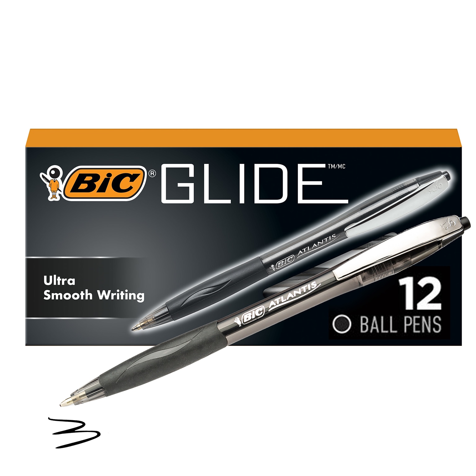 BIC Glide Retractable Ballpoint Pen, Medium Point, Black Ink, Dozen (14347/VCG11BK)