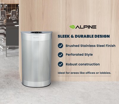 Alpine Industries Stainless Steel Trash Can, 12 Gallon, Silver (ALP438-12HR-SS)